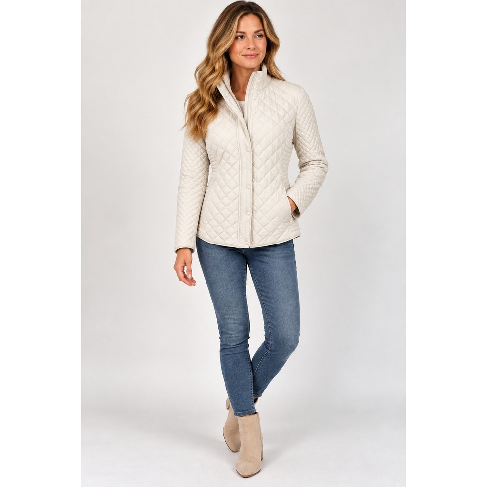 Calvin Klein Quilted Jacket Women S Grey Equestrian Preppy Diamond Puffer Coat
